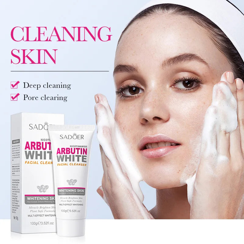 SADOER Niacinamide Arbutin Facial Cleanser Deeply Cleansing Oil Control Moisturizing Blackhead Removal Wash Foam Skin Care