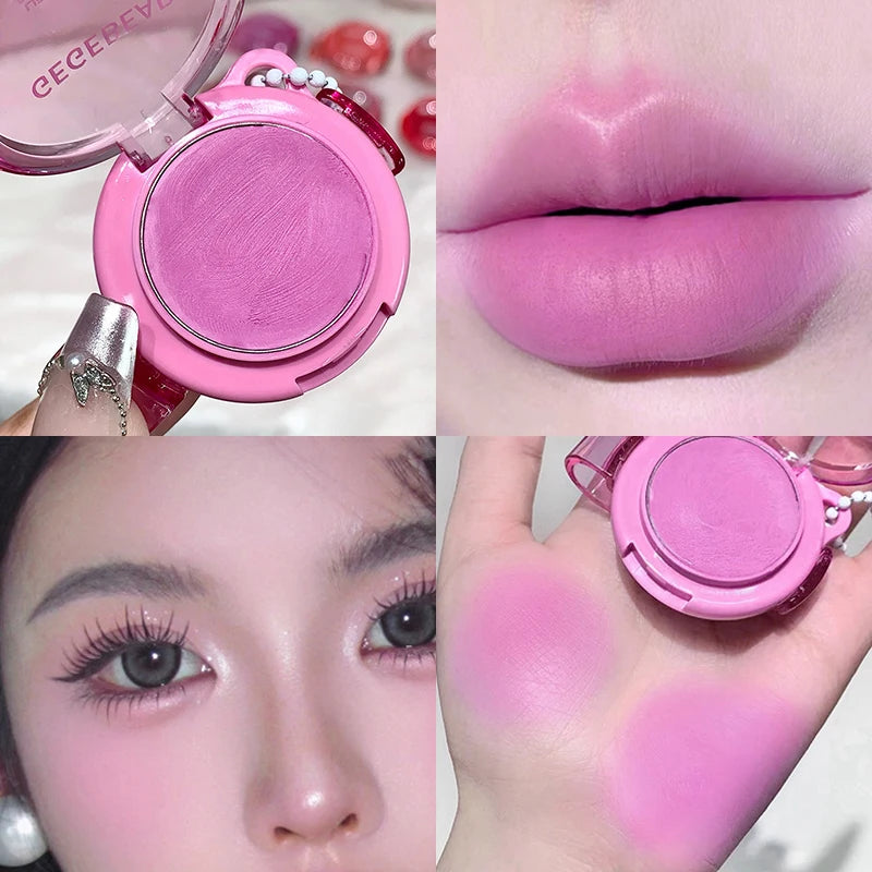 Matte Rose Purple Blush Cream Lip Cheek Multi-Use Lip Mud Lipstick Monochrome Blusher Brightening Face Easy Color Rouge Makeup