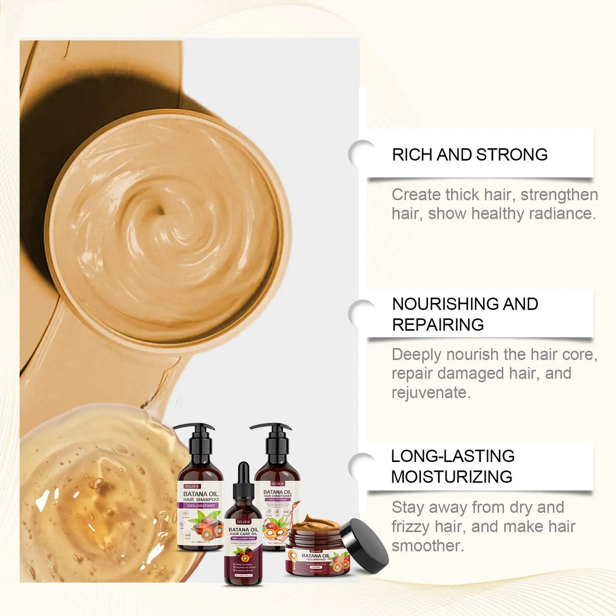 Batana Hair Growth Set Shampoo & Conditioner with Unrefined Oil & Mask for Hair Loss Care Kit for Thinning Hair & All Hair Types
