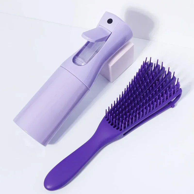 2pcs/set Profesional Hairbrush with Spray Bottle Scalp Massage Hair Care Soft Comb Mist Spray Bottle Salon Hair Styling Tools
