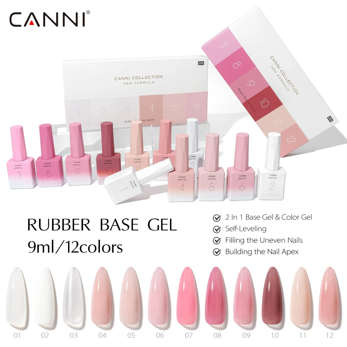 6pcs/kit CANNI TPO FREE HEMA FREE Gel Nail Polish Kit CF1 Rubber Base Gel UV Construction Gel Nail Semi Transparent Color Kit