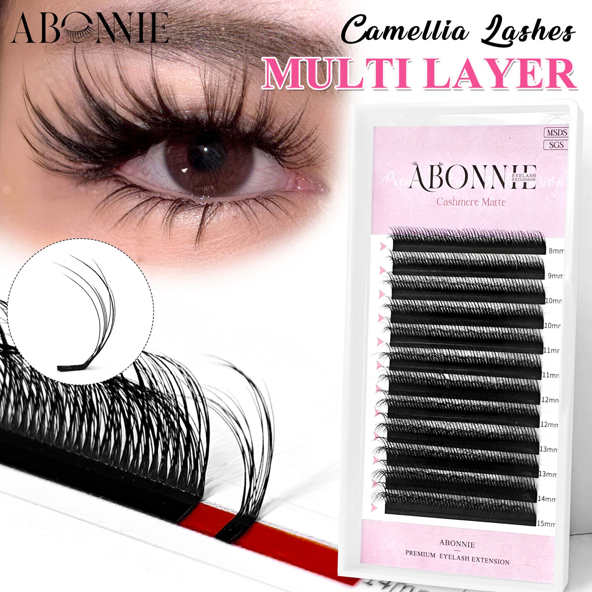 ABONNIE 5D Multi Layer Lashes Camellia Lash Extensions LJ/LB/LC Curl Wild Fluffy Double-Layer Individual Eyelash Extension