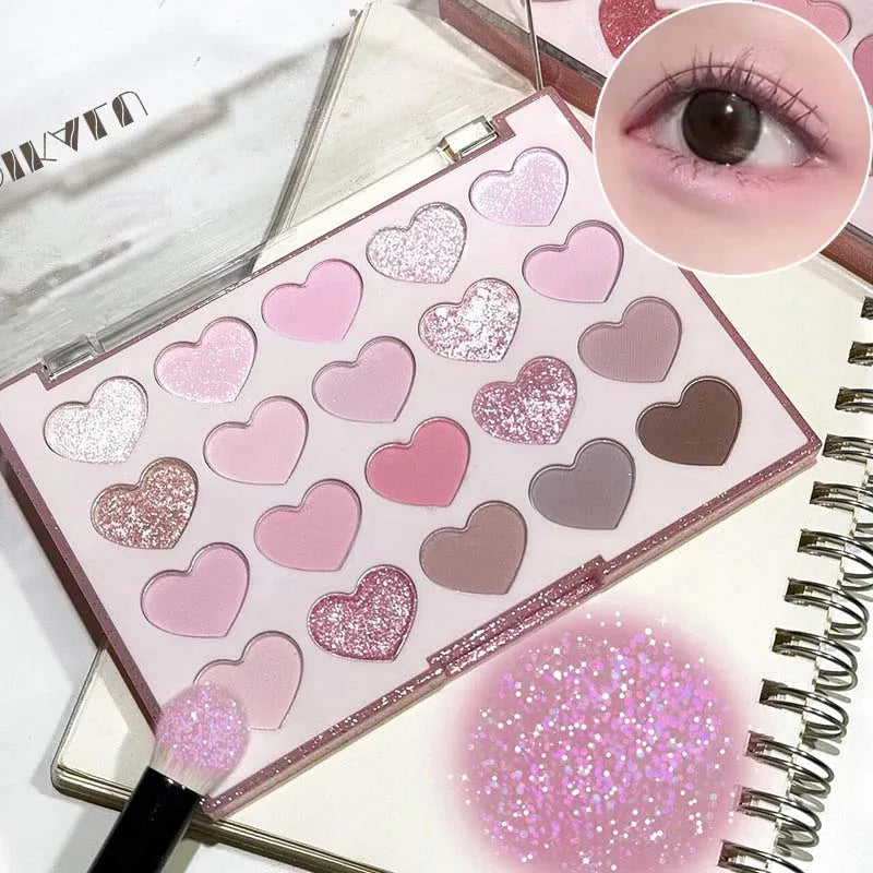 Sweet Pink 20 Color Heart Shaped Eyeshadow Plate Pearl Glitter Purple Eyeshadow Pink Blusher Naturally Brightens Korean Makeup