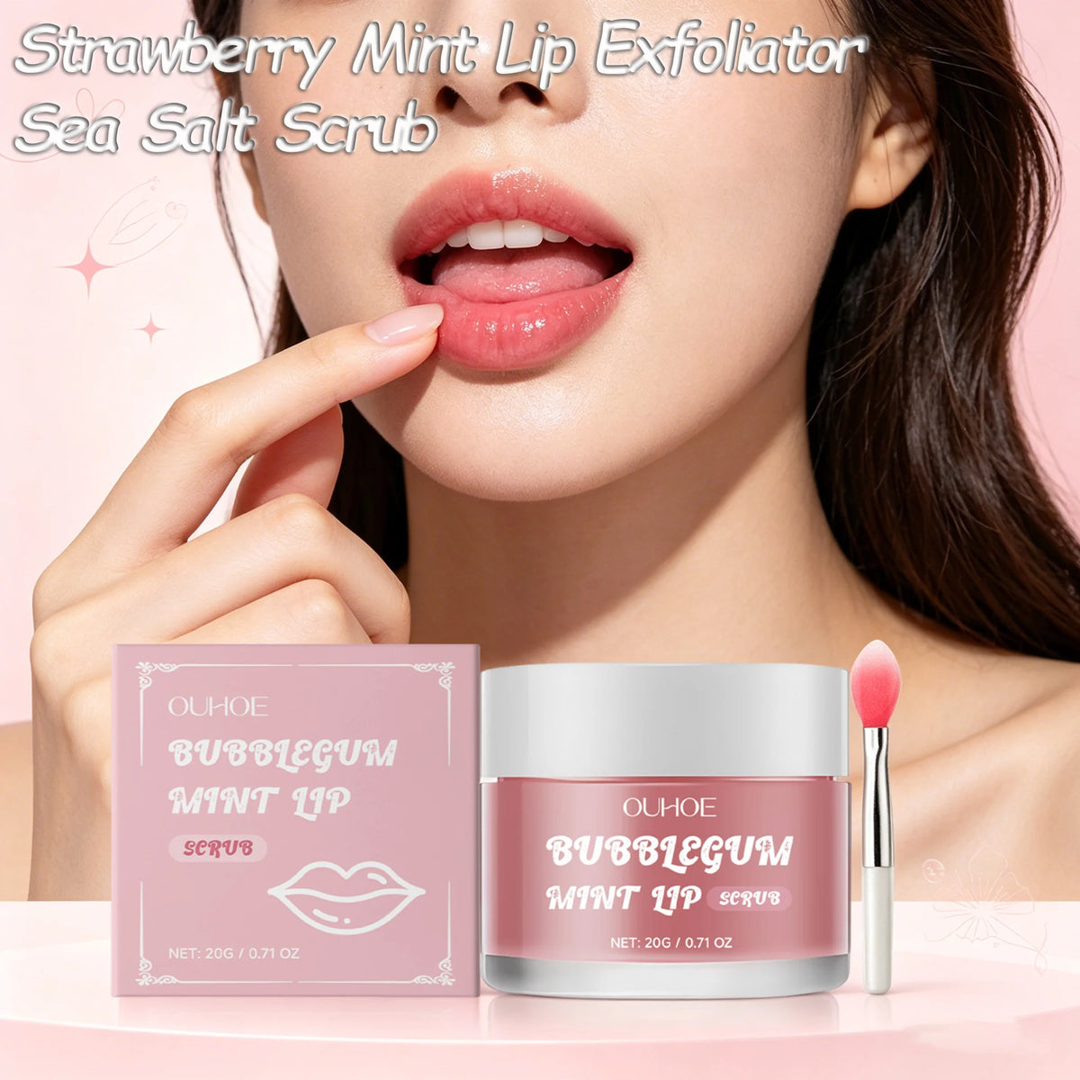 Strawberry Mint Lip Exfoliator Sea Salt Scrub Gentle Polishing For Chapped Peeling Lips Smoothing Lip Prep Before Lipstick