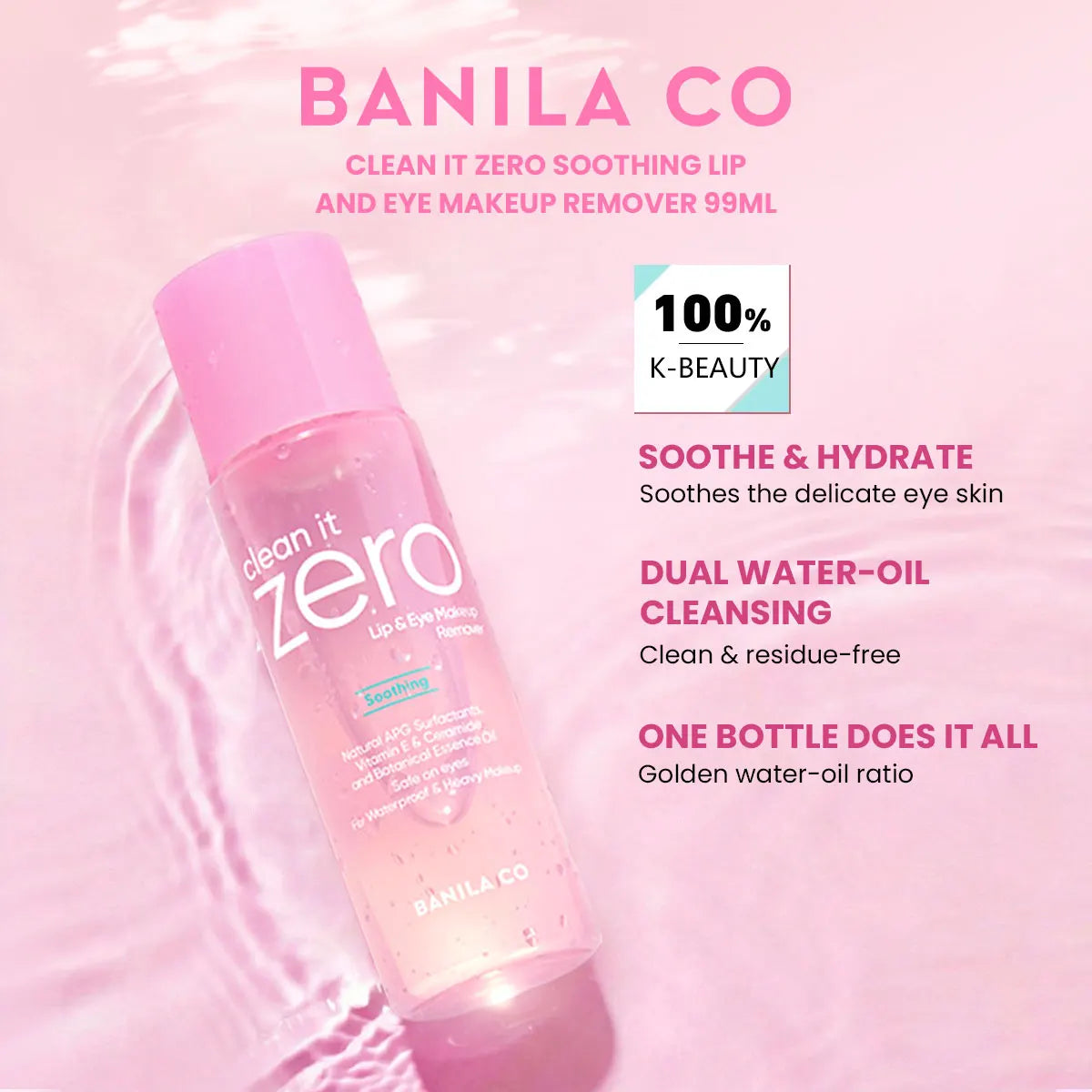 BANILA CO Clean it Zero Soothing Lip&Eye Makeup Remover 99ml,Deep Cleansing,Gentle Non-Irritating,Korean Cosmetic,Korean Makeup