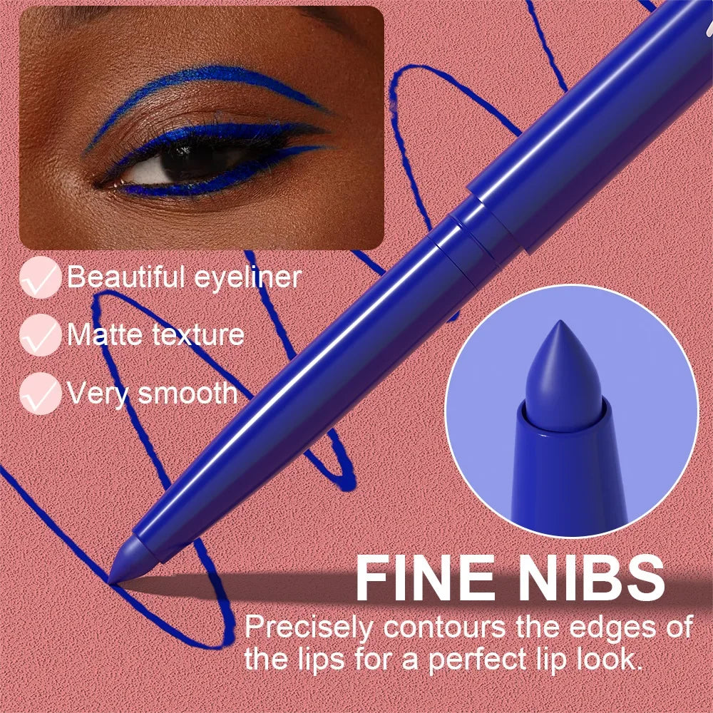 Waterproof Matte Blue Eyeliner Gel Pencil Ultra-fine Smooth Quick Dry Non-Smudge Easy Wear Black Brown White Eyeliner Pen Makeup