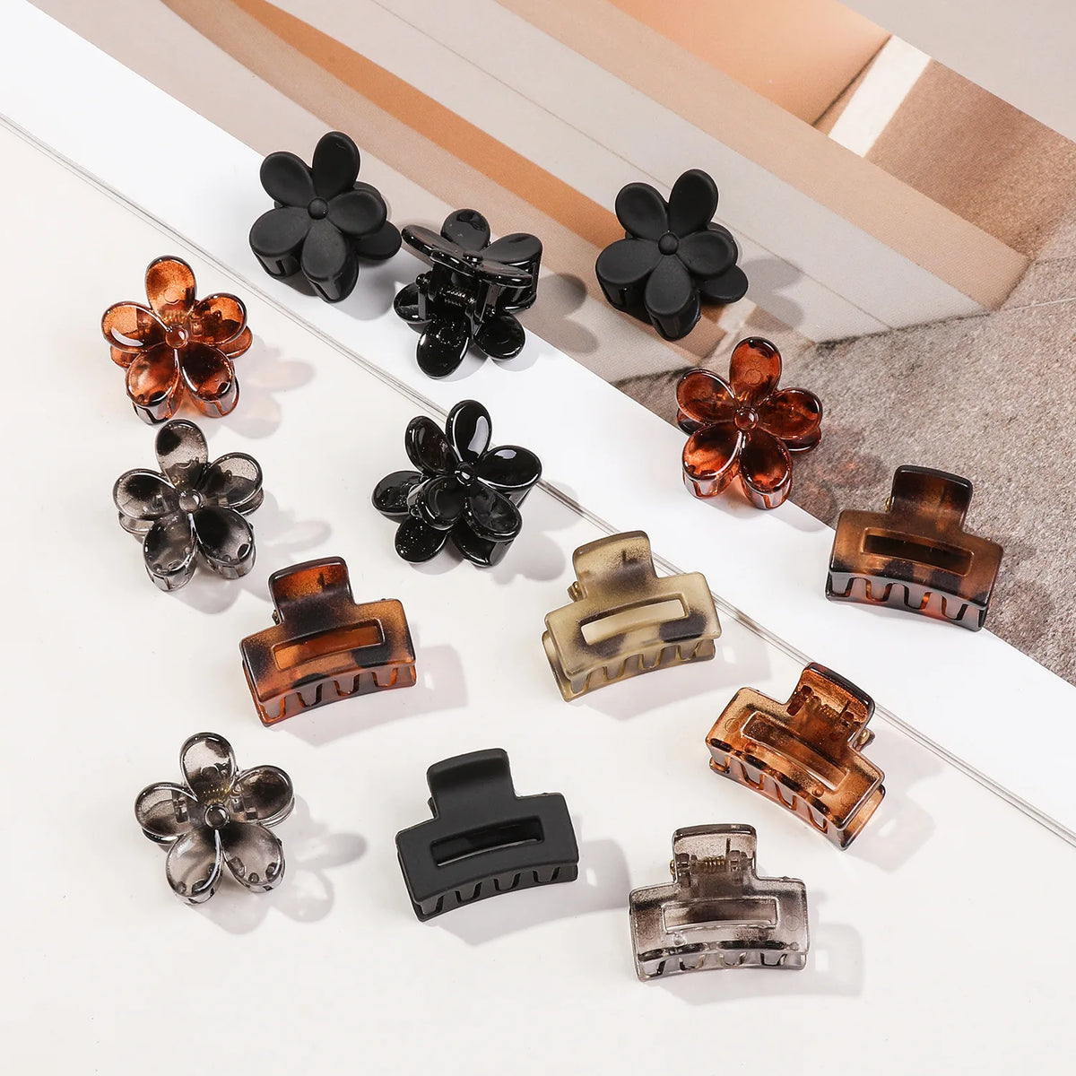 12pcs Mini Flower Hair Clips Pack for Women - Creaseless Styling Claw Clips for Bangs and Tiny Hair Styling