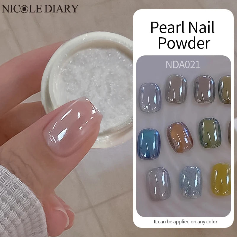 NICOLE DIARY Moonlight Plating Pearl Nail Powder White Mirror Aurora Effect Pigments UV Gel Polish Chrome Dust Nail Decorations