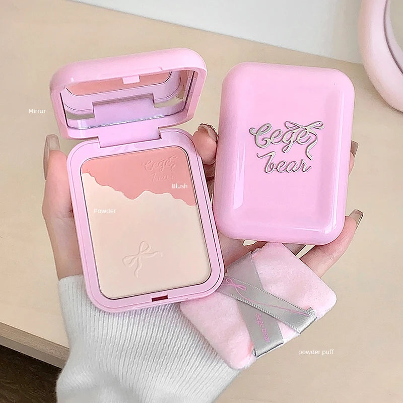 Gege Bear 2-in-1 Highlighter Blush Powder With a Powder Puff Multi-functional Makeup Brightening Natural Matte Makeup