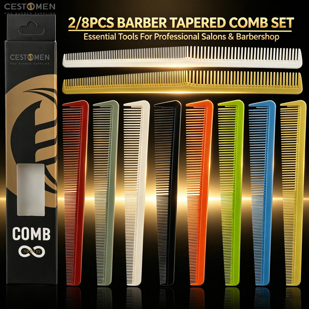 2/8PCS Pro Barber Fade Haircut Combs Anti-static Hair Clipper Combs For Men Wide Fine Tooth Taper Combs Salon Styling Tools