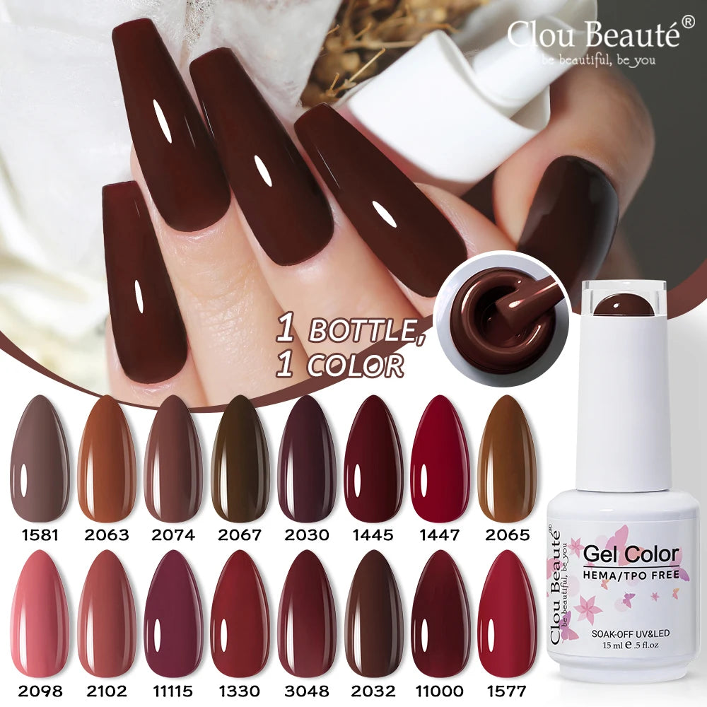 Clou Beaute Coffee Colors Nail Gel Polish HEMA/TPO FREE Soak off UV/LED 15ml Vernis Semi Permanent Nail Varnish 15ml Base Top