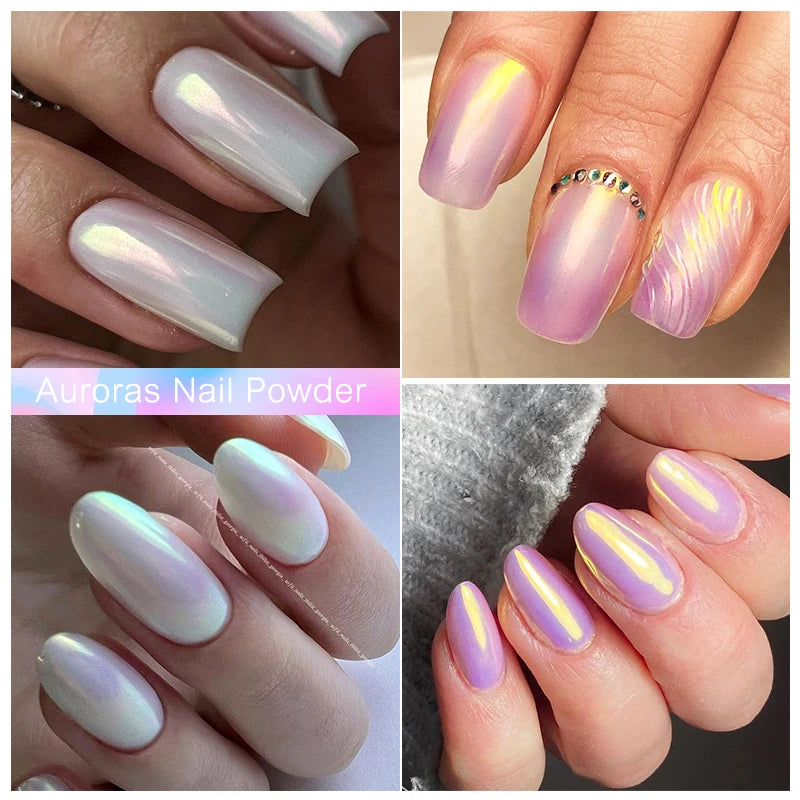 NICOLE DIARY Aurora Nail Powder White Pigment Pearl Rubbing Dust Effect Nail Art Glitter Manicure Nail Accessories