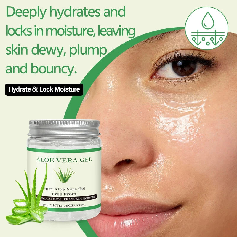 YUVK Organic aloe vera gel, deeply moisturizing and effectively hydrating. Ideal for hair, scalp, face, dry skin, acne.