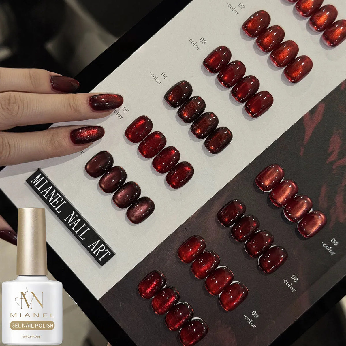 10ML 1-10PCS Red Nails 10 Color 2026 New Style Blood Rose New Year Atmosphere Ruby Rose Wine Red Glass Bead Cat Eye Gel Polish