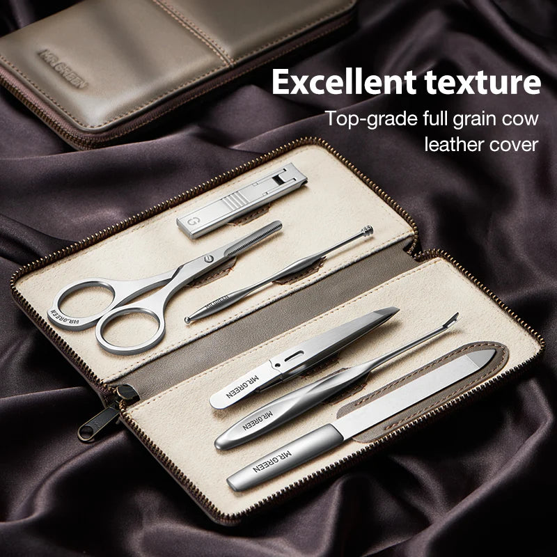 MR.GREEN Portable Luxury Manicure Sets Stainless Steel Pedicure Kits With Full-Grain Cowhide Leather Cover Personal Care Tools