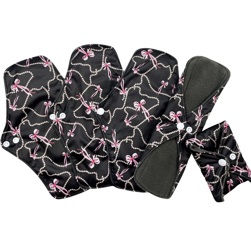 reusable sanitary pads for women daily periods, bamboo charcoal washable sanitary napkins,absorbent printed menstrual pads 5pcs