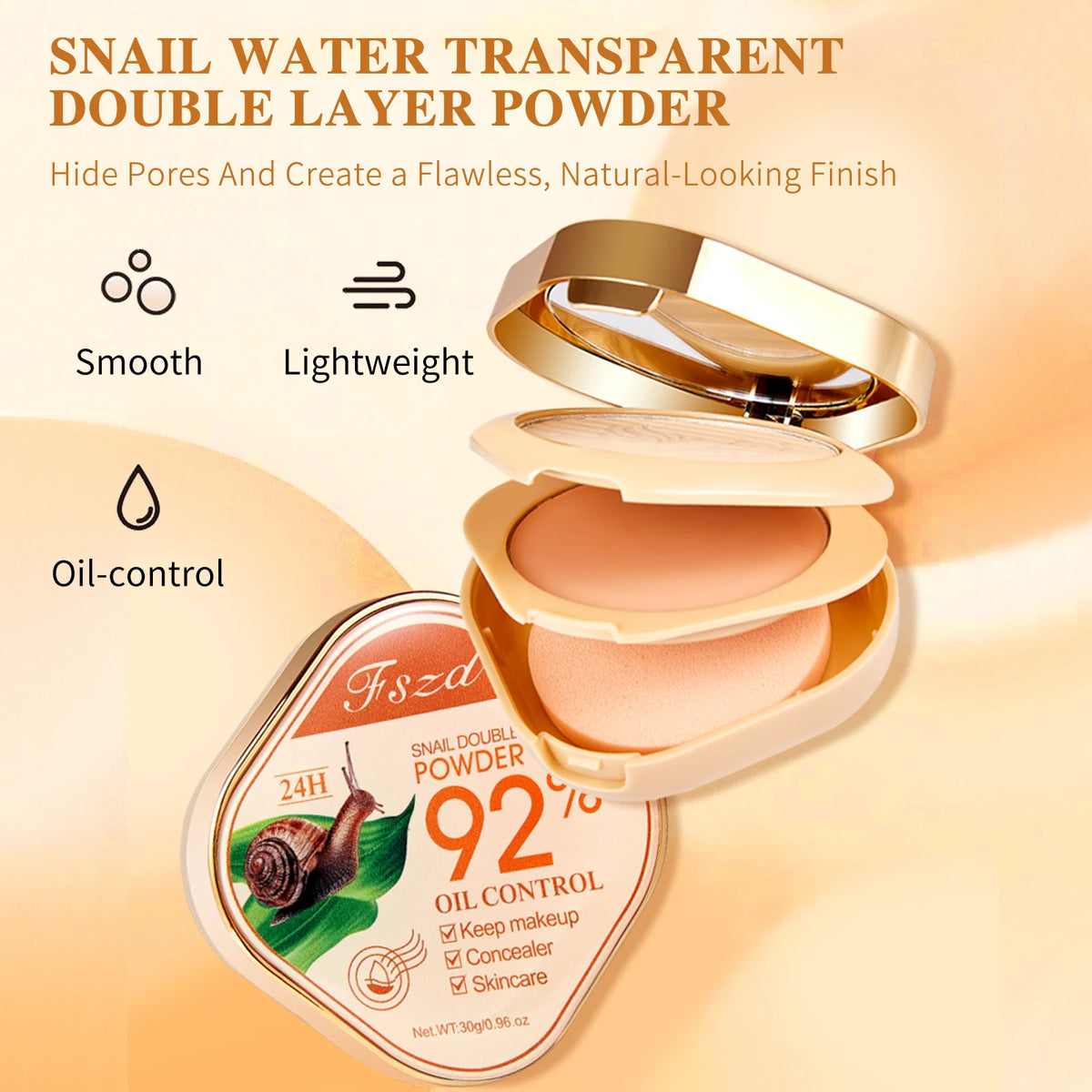 Snail Water Transparent Double Layer Powder Lightweight Without Caking Both Setting and Touch-Up Makeup
