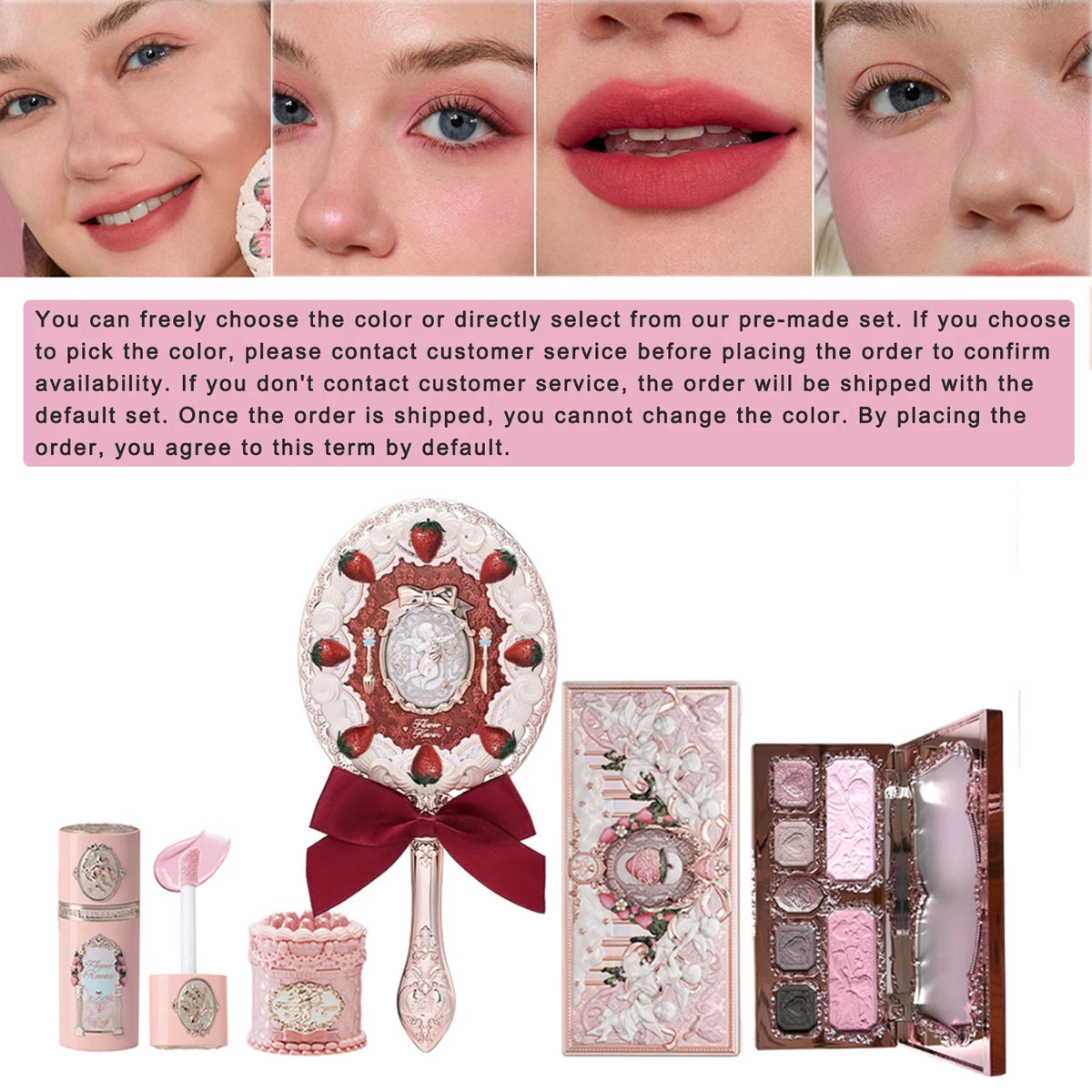 Flower Knows Strawberry Cupid Velvet Matte Lip Cream Pressed Powder Liquid Blush Set Long Lasting Lightweight Makeup