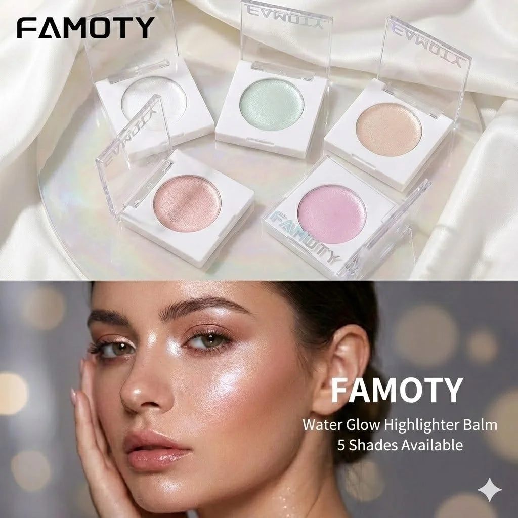 FAMOTY Multi-Use Cream Highlighter Balm – Pearlescent Shimmer Glow Stick for Face & Eyes. Dewy, Wet-Look Finish. (White/Pink