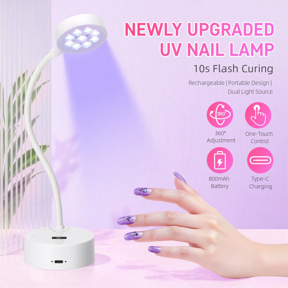 Rechargeable Adjustable UV LED Nail Lamp for Gel Polish Curing Professional Cordless Nail Dryer for Salon and Home Use