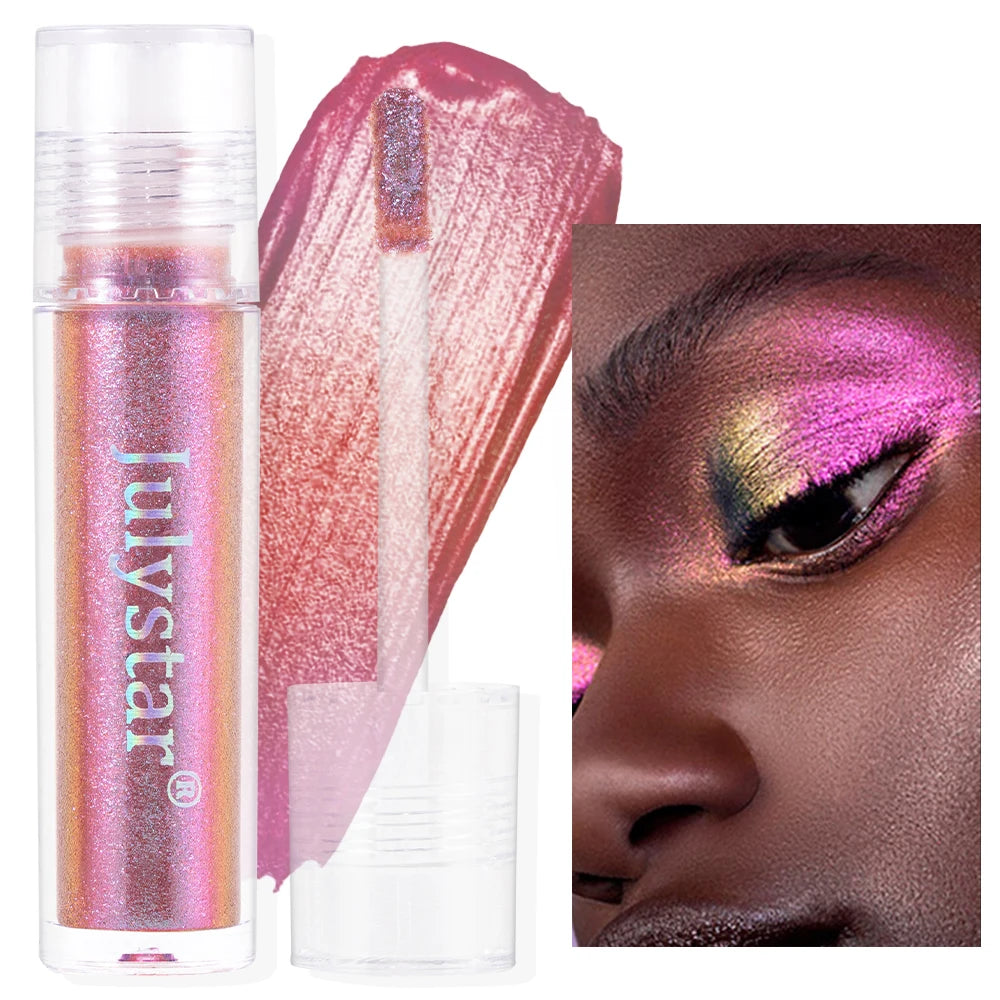 Glossy Pink Chameleon Liquid Eye Shadow Metallic Color Changing Holographic Multichrome Glitter Highlighter Highly Pigmented