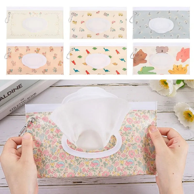 Travel Baby Wet Wipe Pouch Bags Portable Buckle Wipes Holder Case Flip Cover Snap-Strap Reusable Refillable Wet Wipe Bag Outdoor