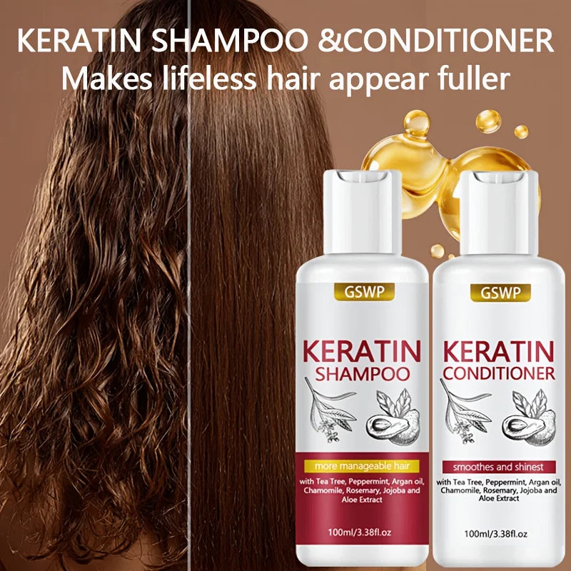 GSWP Keratin Shampoo and Conditioner Set, Deeply Clean the Scalp and Moisturise the Hair, Make the Hair Soft and Shiny. 200ml