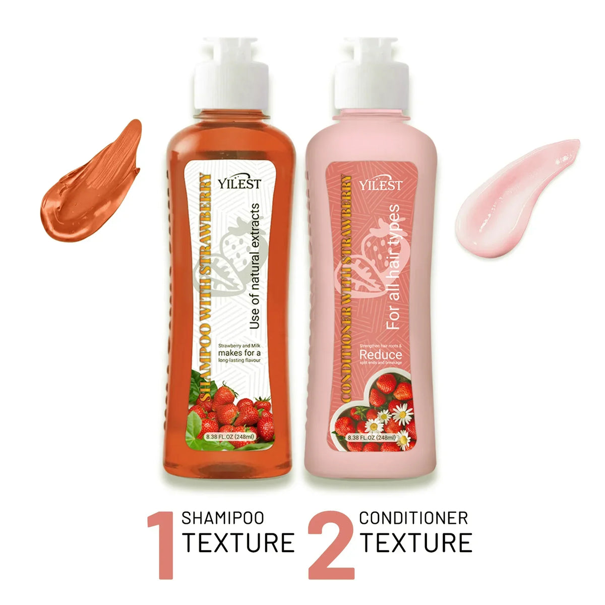 YILEST Shampoo and Conditioner Set for Hair Loss Dry & Damaged Hair Nourishing Care for Soft & Shiny Hair, Strawberry Scent