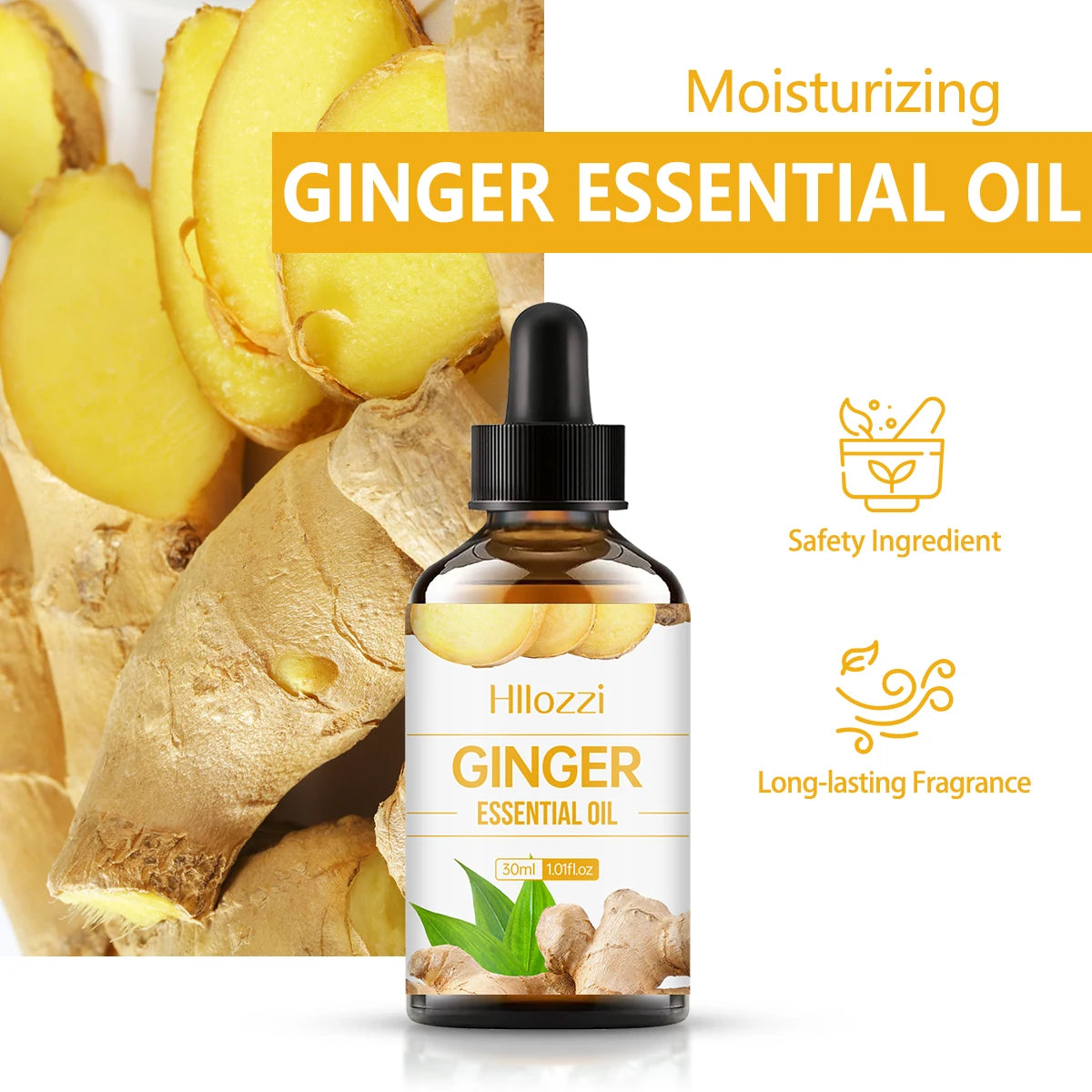 30ml Ginger Essential Oil for Scalp Care Eyelashes Nail Care Aromatherapy Humidifier Diffuser Soap Making DIY