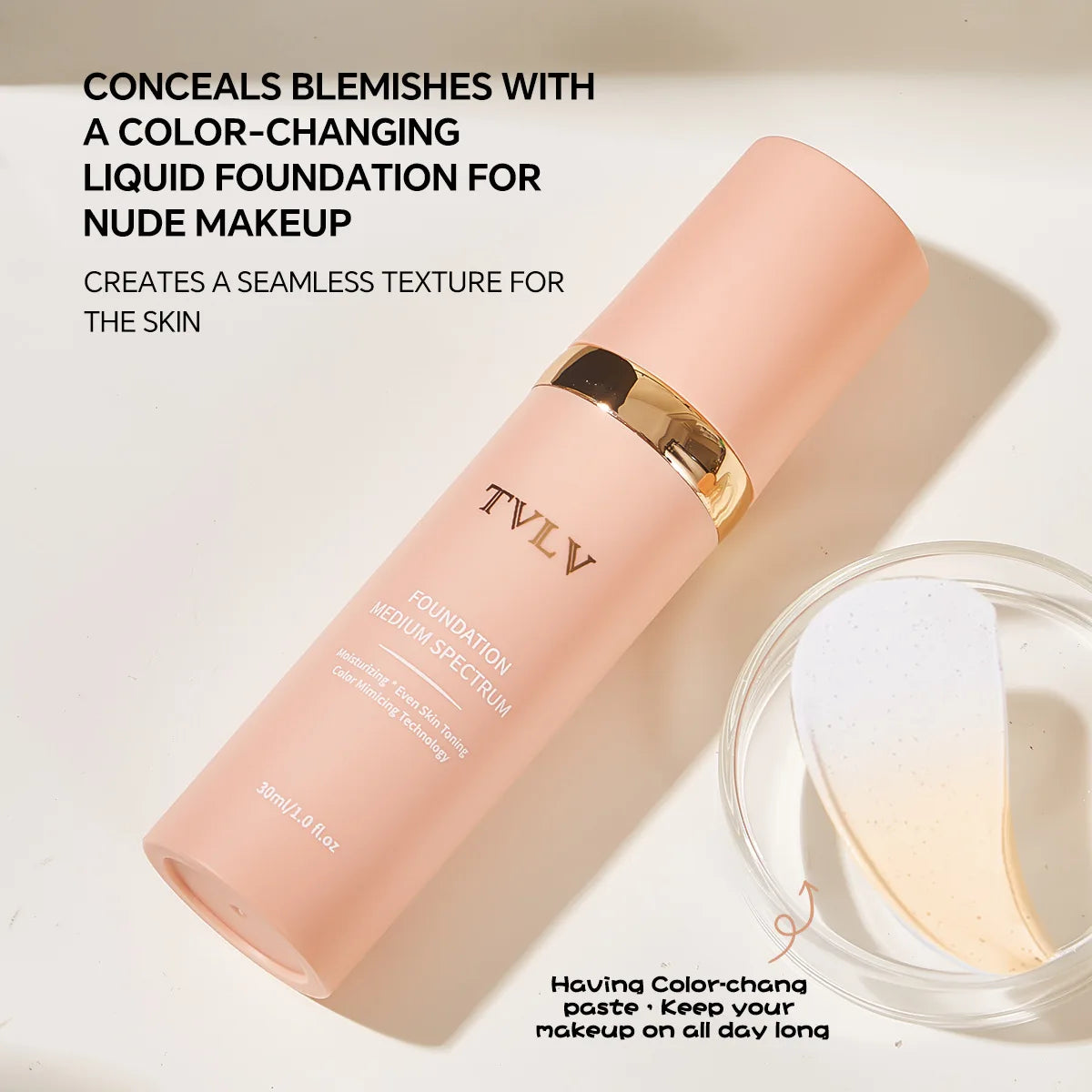 Long-lasting Matte Color-changing Foundation Liquid, Non-tarnishing, 4-in-1 Lightweight and Moisturizing Foundation Cream