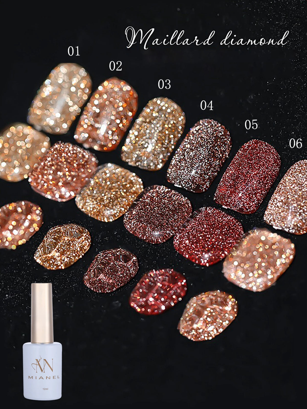 MIANEL 12ML 1-12PCS Maillard Crushed Diamond Gel Nail Polish Flash Shiny Red Nails Gel Polish 2025 New Gel Polish UV Light Nails