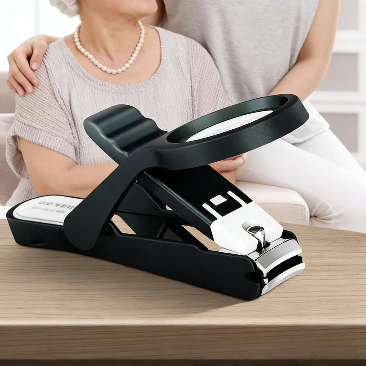 Premium Stainless Steel Concave Nail Clipper with Magnifying Lens - Ergonomic Rubber Grip Handle for Seniors