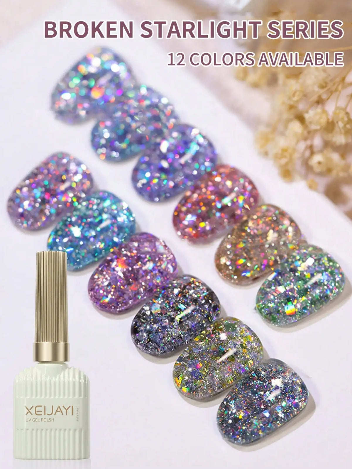 12pcs 15ml Broken Straight Series Glitter Silver Gel Nail Polish Semi-permanent Varnish Soak Off Nail Art Base Top Coat