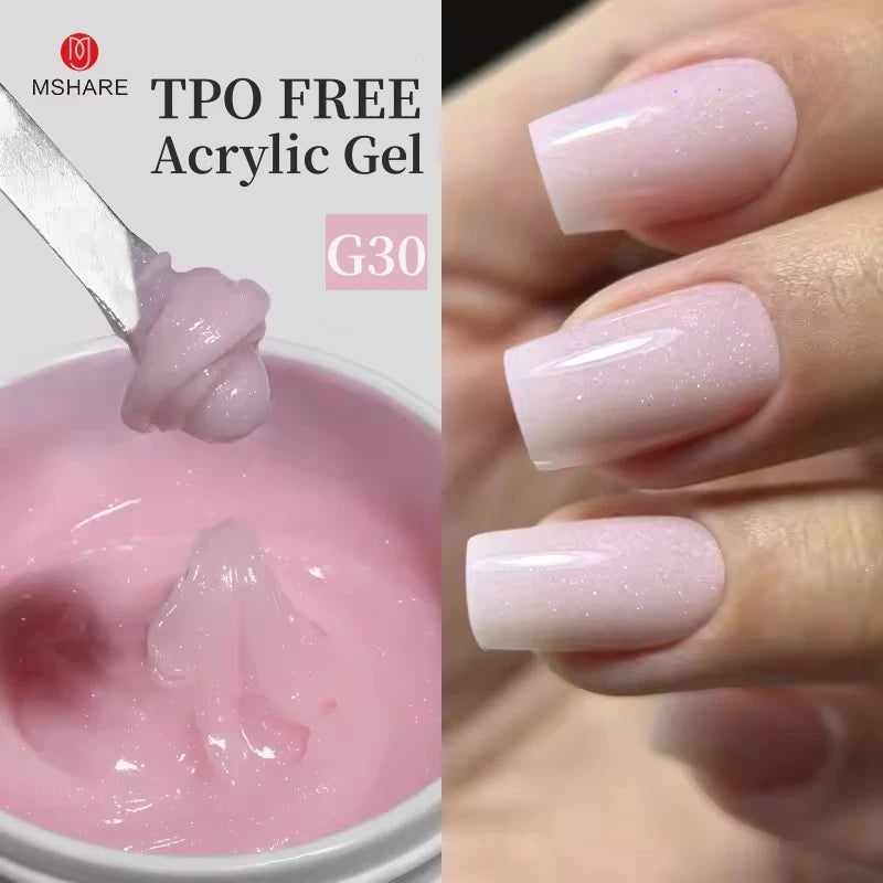 MSHARE 50g Shimmer Pink White Acrylic Gel TPO Free Glitter Shiny Extension Acryl Hard Gel Nails Sculpting Construction