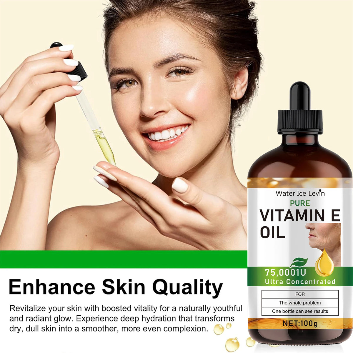 Natural Vitamin E Essential Oil for Morning and Evening Skin Care, Hypoallergenic, Makes Skin Soft and Smooth, Suitable for All Skin Types, Unisex Adult Formula