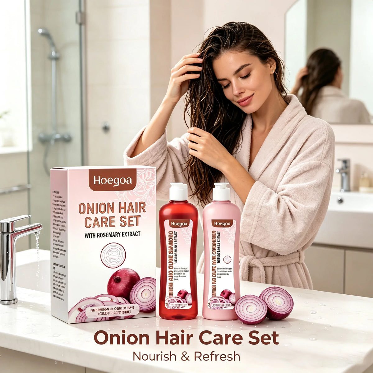 Onion Rosemary Shampoo Conditioner Deep Cleans Reduces Dandruff Regulate Oil Secretion Increase Density Nourishing Hair Care Set