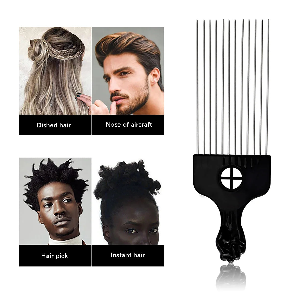 African Comb, Equipped with Long Steel Needles and ABS Handle, Suitable for Unwinding Curls and African Hair Styling