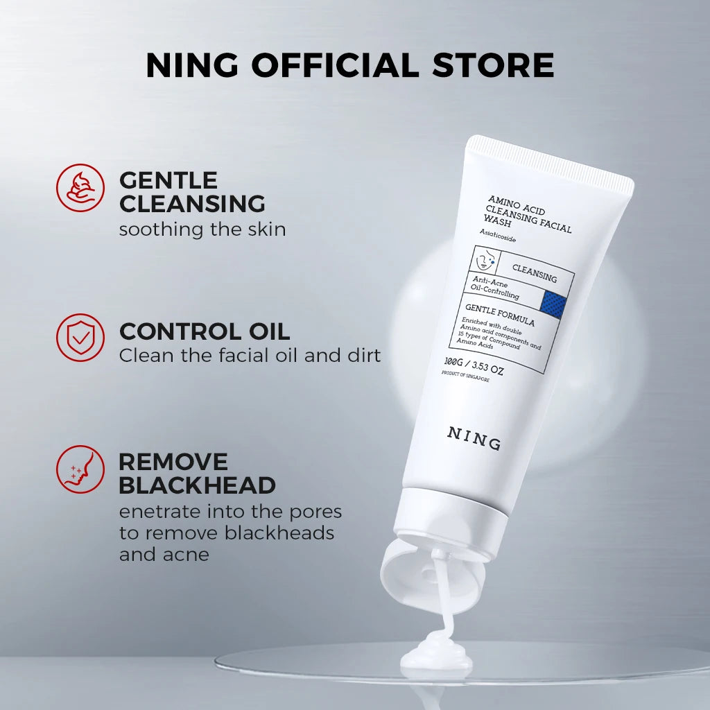 NING Amino Acid Facial Cleanser – Gentle, Hydrating Deep Cleansing Face Wash for Sensitive Skin