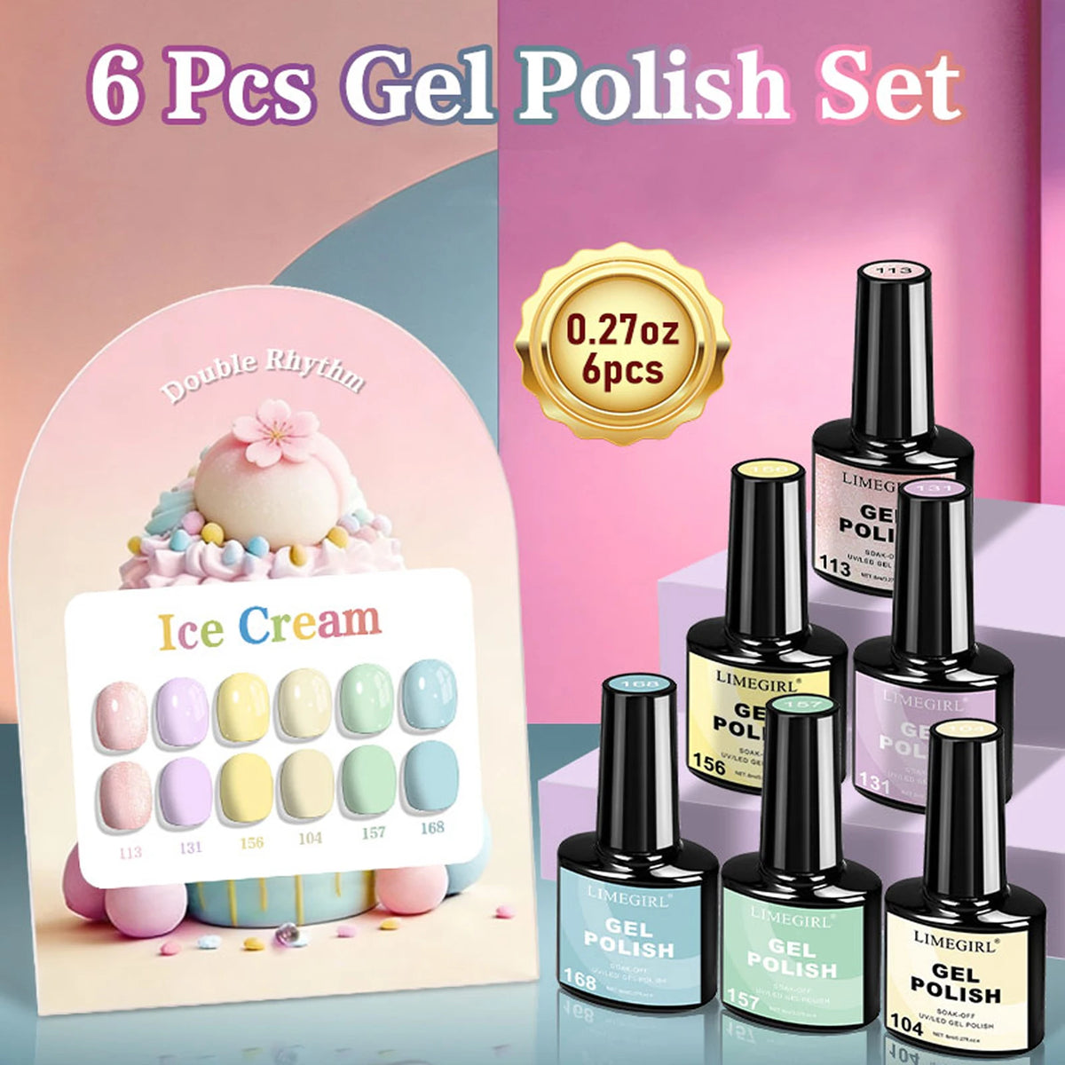 LIMEGIRL 6pcs/set Gel Nail Polish Ice Cream Color Vernis Semi-Permanent UV Gel Nail Art Varn Nail Polish Gel kit