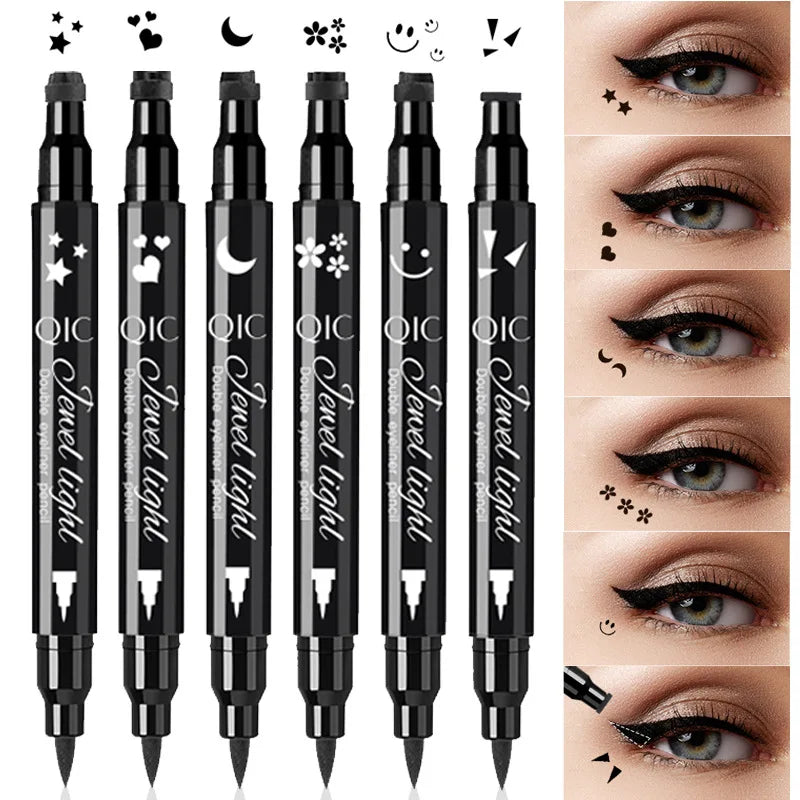 Waterproof Black Eyeliner Pen Fast Drying Long Wearing 2 In 1 Double Ended Stamp Liquid Eye Liner Makeup Cosmetic