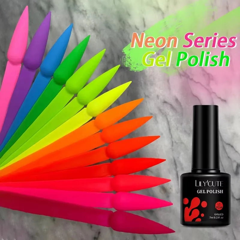 LILYCUTE 7ML Neon Series Gel Nail Polish Summer Color Nail Art Manicure Semi Permanent UV Gel Soak Off UV LED Nail Gel Varnishes