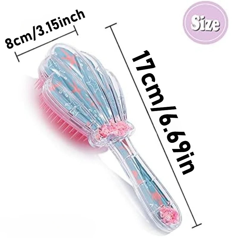 Mermaid Detangler Hair Brush Detangling Hair Comb Shell Glitter Comb Hairbrush Massage Scalp Detangler for Dry Wet Hair Kid Girl