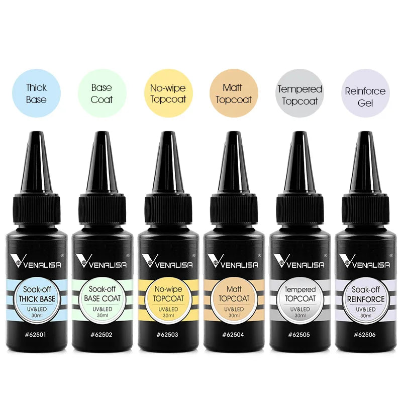 VENALISA 7.5/30ml TPO FREE Primer Base Coat No-wipe Matt Topcoat Reinforce Glossy Tempered UV LED Long Lasting Nail Gel