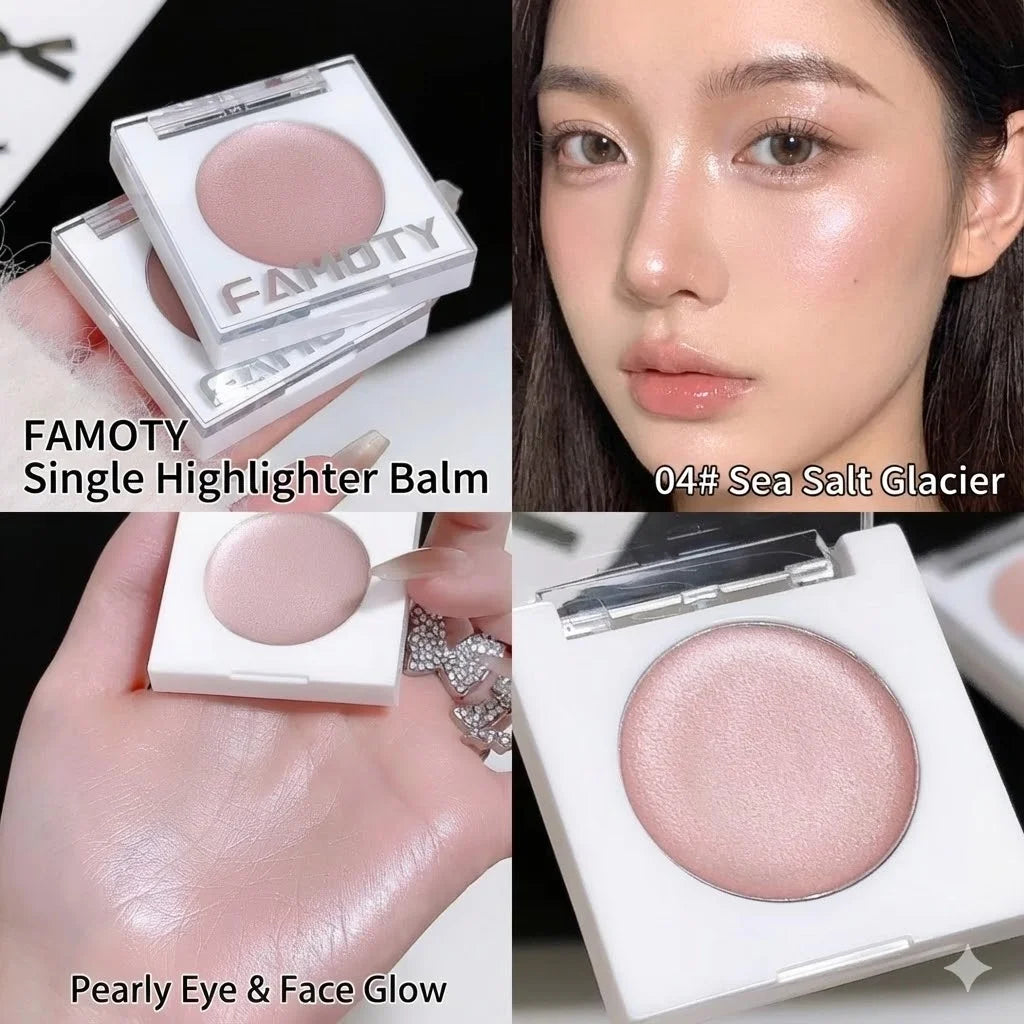 FAMOTY Multi-Use Cream Highlighter Balm – Pearlescent Shimmer Glow Stick for Face & Eyes. Dewy, Wet-Look Finish. (White/Pink