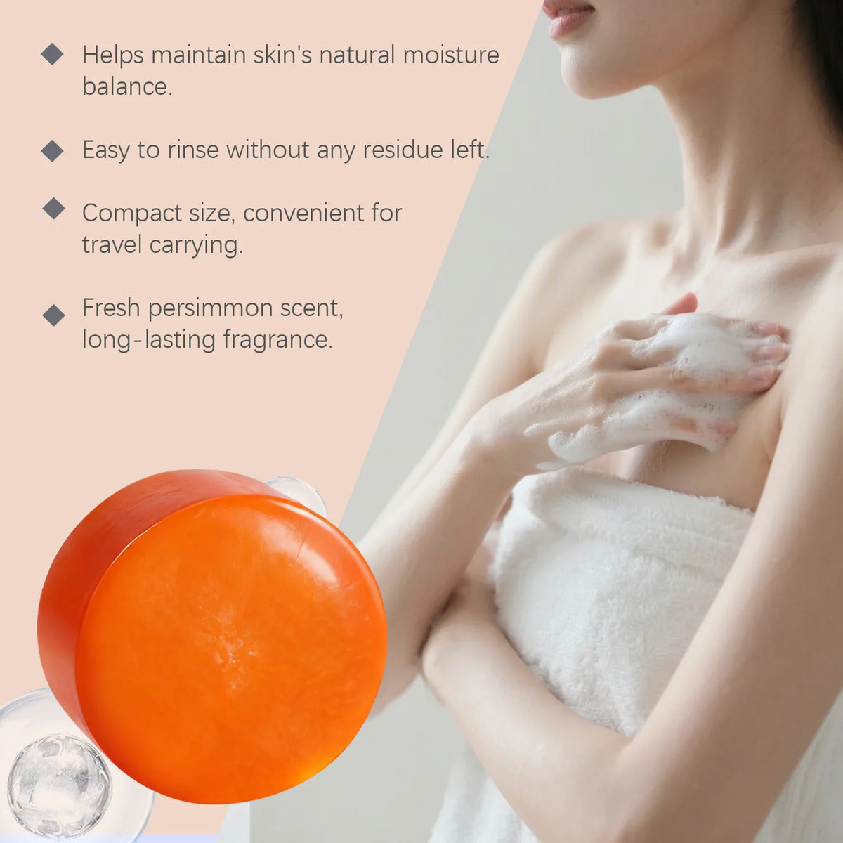 Persimmon Soap Bar Gentle Cleansing Exfoliating Brightening Moisturizing Smoothing Softening Fragrance Handmade Shower Soap 100g