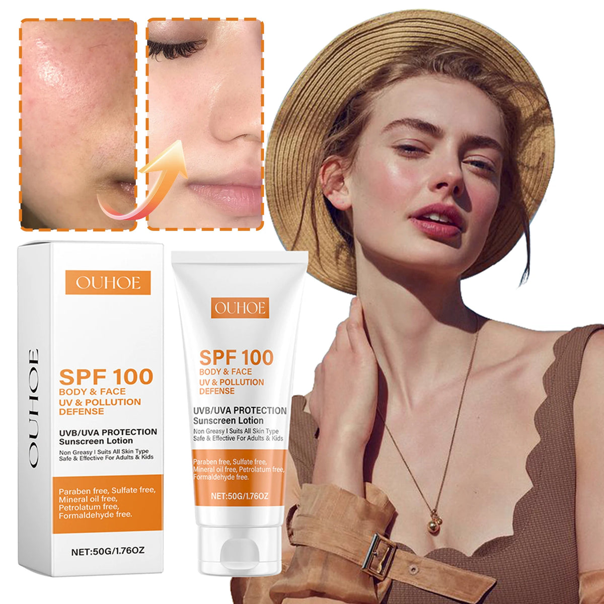 50g Sunscreen SPF100 Whitening Sun Cream for Face Body Oil-control Bleaching Face Moisturizer Sunblock Skin Protective Cream