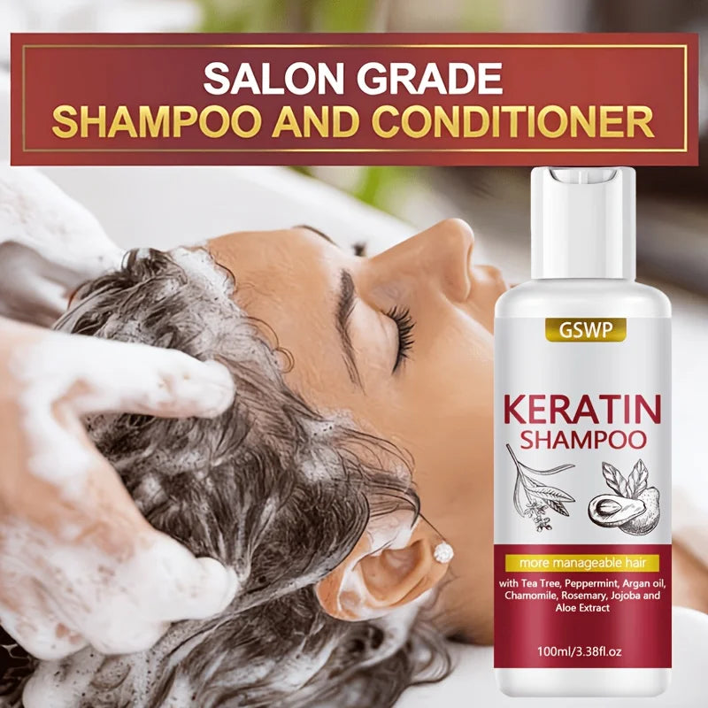 GSWP Keratin Shampoo and Conditioner Set, Deeply Clean the Scalp and Moisturise the Hair, Make the Hair Soft and Shiny. 200ml