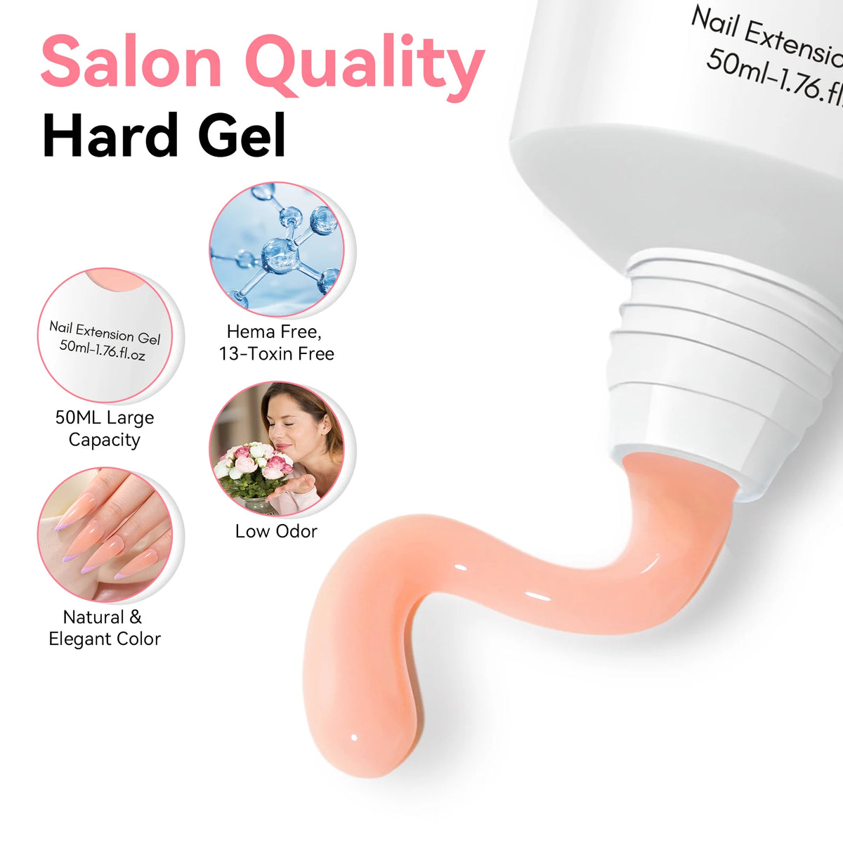 Makartt Poly Nails Acryl Gel , 50ML Nail Extension Gel Nail Enhancement Gel Clear Pink Hard Builder Gel Varnish Long Lasting