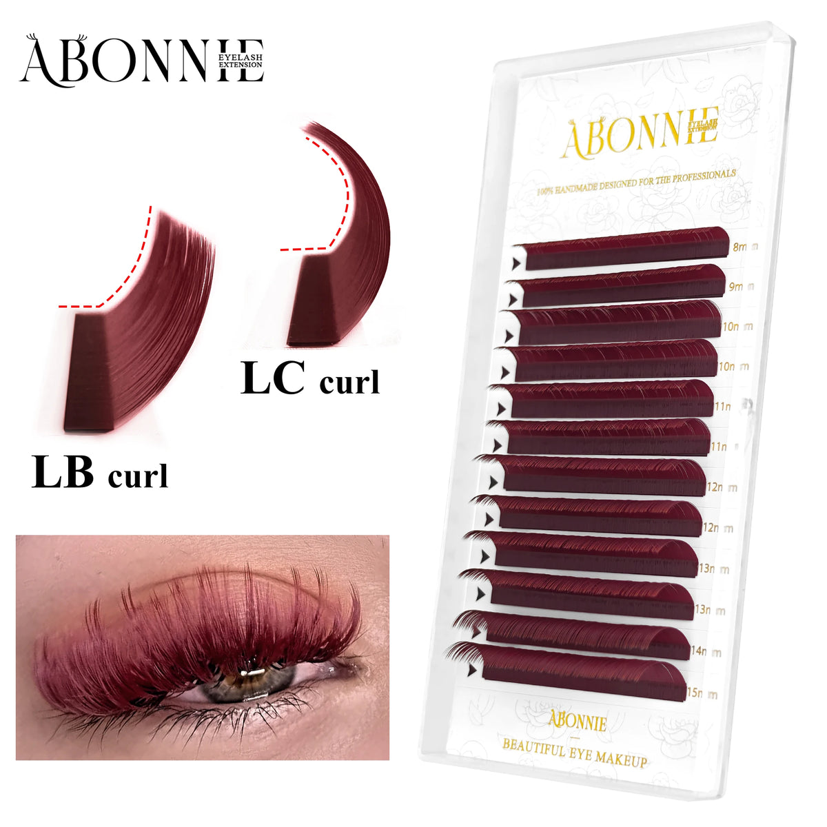 ABONNIE Burgundy Lashes LB LC Curl Wine Red Brown Color Eyelash Extensions Ultra Soft Colorful Individual Lashes