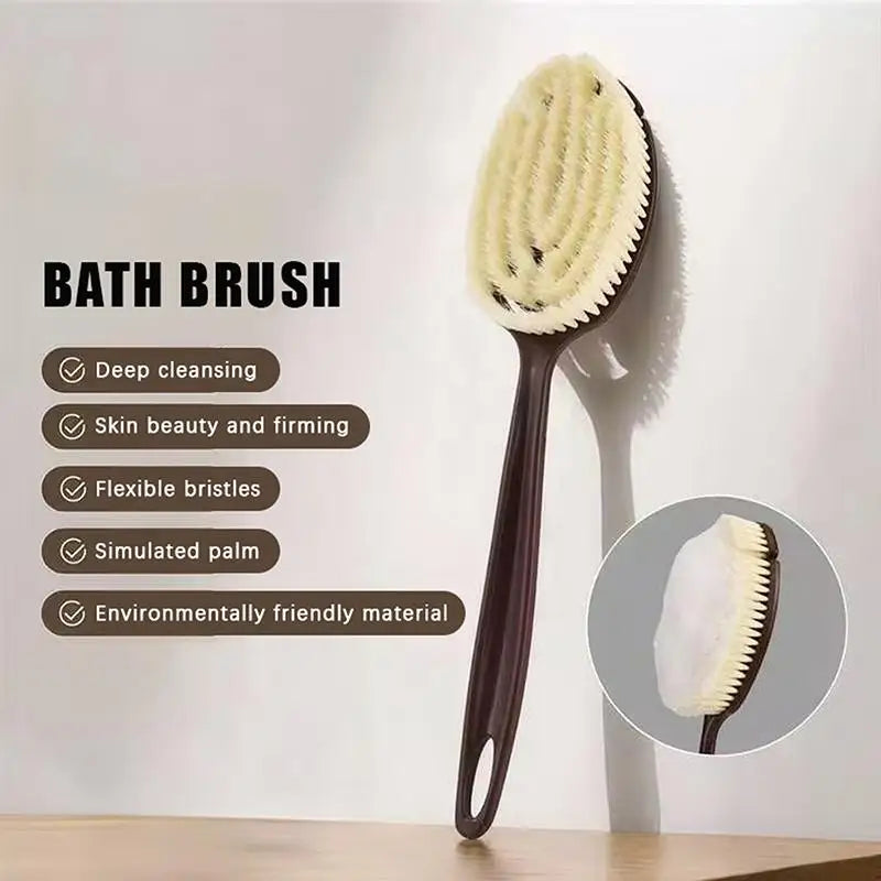1Pcs 2‑In‑1 Long‑Handle Bath Brush Natural Coconut Bristle Back Scrubber For Wet Dry Body Massage Shower Accessories ****